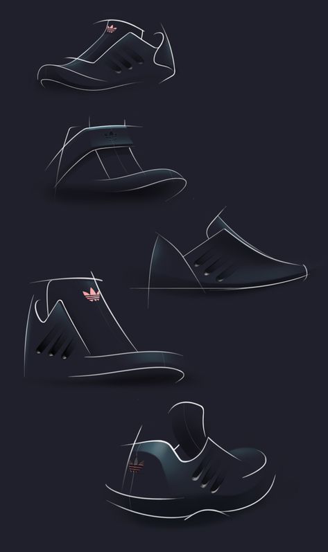 Adidas Dark Concept by Marc Illan, via Behance Easy Product Design Sketches, Simple Product Sketches, Digital Sketching, Sneakers Sketch, Product Sketch, Logos Retro, Design Sketching, Shoe Sketches, Shoe Design Sketches