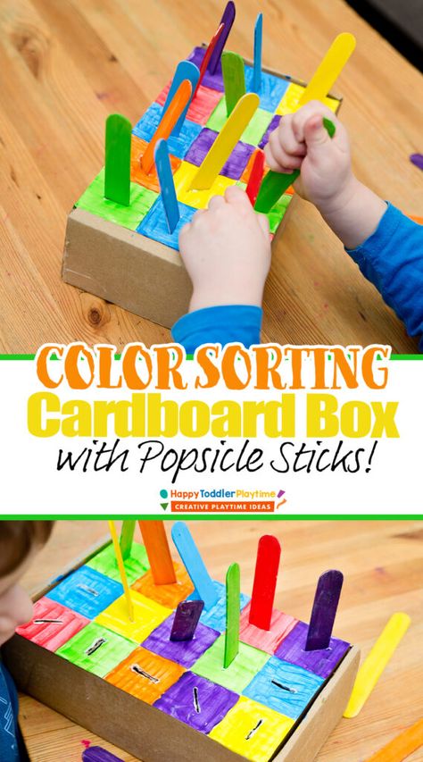 Colour Play Ideas, Popsicle Stick Games Learning, Popsicle Stick Crafts Toddlers, Color Activity For Preschoolers, Color Matching Popsicle Sticks, Popsicle Learning Activities, Montessori Colours Activities, Montessori Popsicle Sticks, Cause And Effect Toddler Activities