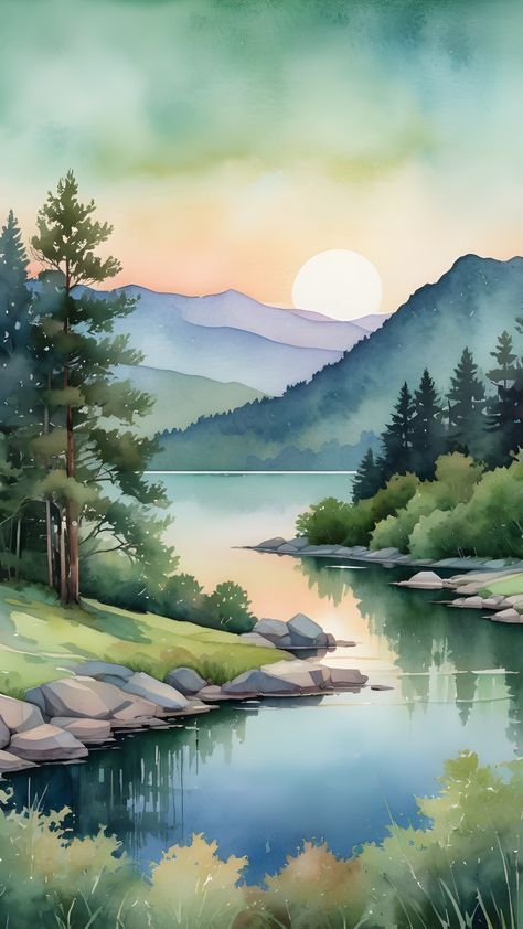 Sunrise Art Painting, Sunrise Drawing, Painting Sunrise, Watercolor Scenery, Watercolor Paintings Nature, Sunrise Art, Watercolor Paintings For Beginners, Diy Watercolor Painting, Landscape Art Painting