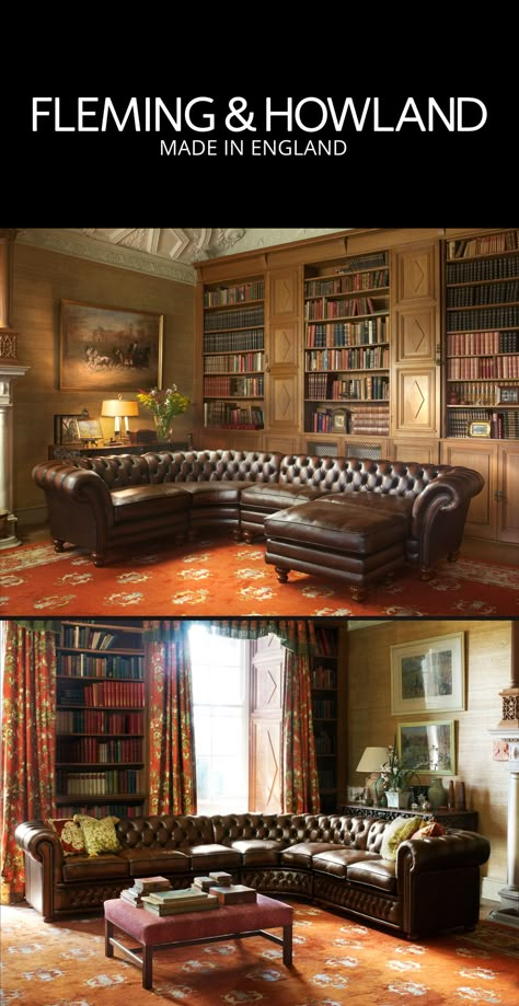 The world’s best-known iconic British design since 1780 hand-made by Fleming & Howland®. We believe a Chesterfield should be tailored to your height & weight. Chesterfield Furniture, Leather Corner Sofa, Boho Living Room, Leather Furniture, Style At Home, Home Library, A Living Room, Design Case, Dream Home Design