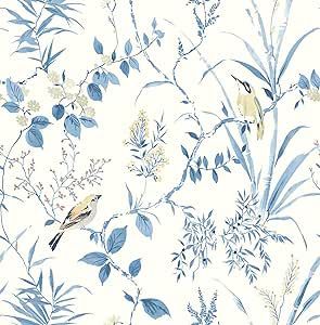 NuWallpaper Blue Songbird Peel & Stick Wallpaper Chinoiserie Print, Brewster Wallpaper, Modern Mural, Chinoiserie Wallpaper, Botanical Wallpaper, Wallpaper Samples, Floral Botanical, Blue Wallpapers, Wallpaper Roll