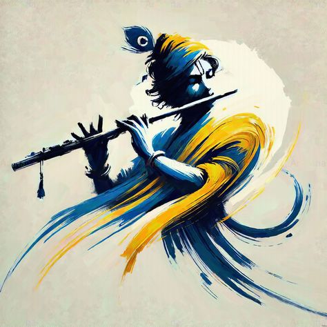 #minimalistic #Krishna #flute #boldbrushstrokes #sweepingstrokes #divineart #spiritual #contemporary #elegant #serene #traditional #modern #cultural #artistic #harmony #simplicity #motion #fluidity #timeless #captivating Modern Art Krishna Paintings, Krishna Modern Art, Art Krishna, Oil Pastel Drawings Easy, Krishna Flute, Perspective Drawing Lessons, Black Paper Drawing, Buddha Art Painting, Indian Art Gallery