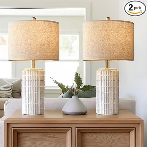 PoKat 23" Modern Ceramic Table Lamp Set of 2 for Living Room White Desk Lamps for Bedroom Farmhouse Bedside Nightstand Bedside Lamp End Table Lamps Beige - Amazon.com Lamp Bedroom Nightstand, Modern Lamps Bedroom, Night Stand Light, Bedroom Lamps Nightstand, White Desk, Room White, Bedside Night Stands, Nightstand Lamp, White Nightstand