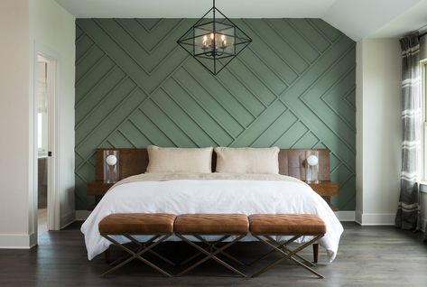 Board and batten is ready for its moment of fame indoors—and these ideas can help you bring it home. Sage Green Bedroom, Board And Batten Wall, Bedroom Accent, Accent Wall Bedroom, Green Walls, Board And Batten, Bedroom Green, 인테리어 디자인, Wall Decor Bedroom