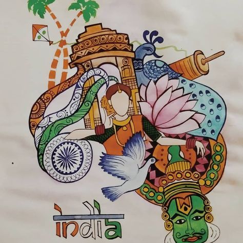 Patriotism Art, Incredible India Posters, Independence Day Drawing, India Poster, Earth Drawings, India Painting, Drawing Competition, Independence Day India, Oil Pastel Paintings