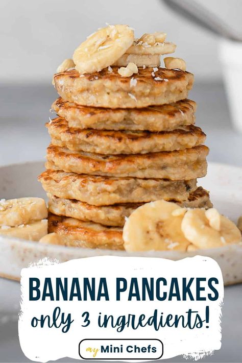 Our 3-Ingredient Banana Pancakes are so easy to throw together in the morning and we feel great about eating them! They are kid-friendly, baby-friendly and adults love them too. 4 Ingredient Banana Pancakes, 1 Banana Pancakes, Baby Food Pancakes Easy, 2 Ingredient Banana Pancakes, Infant Pancake Recipe, 4 Ingredient Pancakes, Easy Banana Pancakes For Baby, Easy Pumpkin Pancakes 3 Ingredients, Toddler Easy Breakfast Ideas