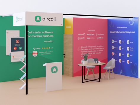 Booth by Arnold Kotra for Aircall on Dribbble Info Booth Design, Conference Booth Design, Creative Booth Design, Tradeshow Booth Backdrop, Small Booth Design, Booth Design Exhibition, Convention Booth, Creative Booths, Small Booth