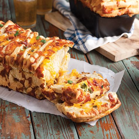 Once you start tearing into this Bacon-Cheddar Pull-Apart Bread, you won't be able to stop. Pull Apart Recipes, Cheese Pull Apart, Bacon And Cheese, Yeast Breads, Pull Apart Bread, Bread Serving, Bacon Cheddar, Bacon Cheese, Crusty Bread