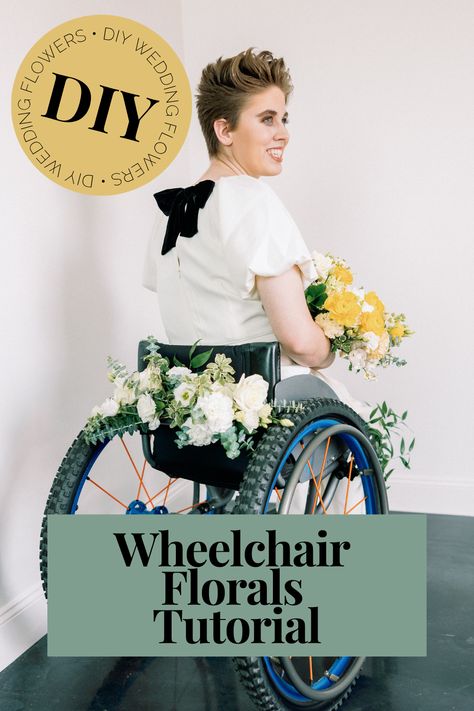 Decorated Wheelchair Ideas, Wedding Wheelchair, Fun Wedding Trends, Wheelchair Wedding, Diy Wedding Flower Centerpieces, Diy Bridesmaid Bouquet, Flower Moxie, Wheelchairs Design, Diy Bridal Bouquet