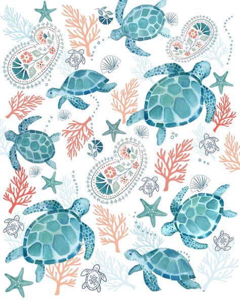 Plakat Design Inspiration, Sea Turtle Wallpaper, Turtle Background, Summer Prints Wallpaper, Turtle Wallpaper, Beach Wall Collage, Sea Turtle Print, Cute Summer Wallpapers, Tiktok Fyp