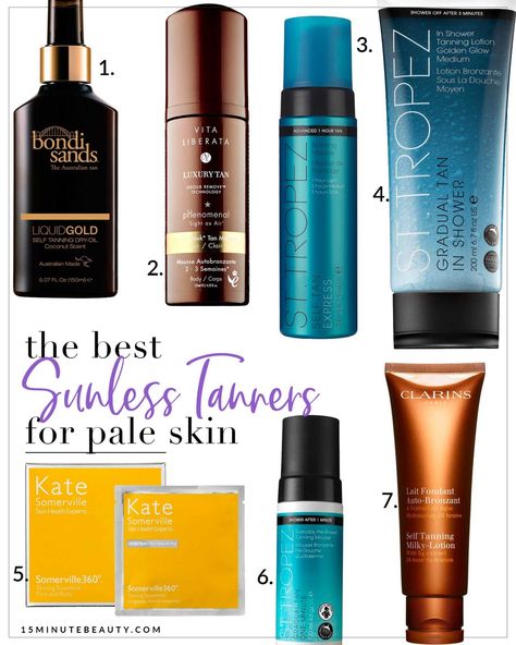 Great Self Tanners for Fair Skin The best sunless tanners for pale skin! No orange streaks, just the perfect self tanner glow! Make Up Spray, Best Sunless Tanner, Shower Lotion, Glow Lotion, Best Self Tanner, Sunless Tanner, Tanning Products, Self Tanners, Sunless Tanning