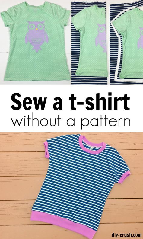 How to sew a t-shirt without a pattern DIY Crush Toddler Shirt Pattern, Sew Tips, Sewing Tshirt, Sewing Tops, Shirt Sewing Pattern, Make Your Own Clothes, Easy To Sew, Tshirt Pattern, Sewing Projects For Beginners