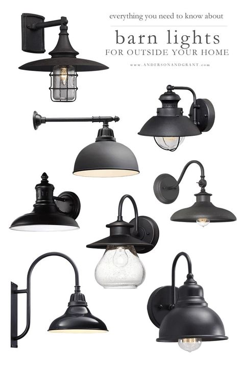 Everything you need to know about shopping for outside barn lights to hang on your modern farmhouse or industrial style home including what will work for your space and where to buy them. #barnlight #modernfarmhouselightfixtures #exteriorlightfixturesfarmhouse Barn Lights In Kitchen, Modern Farmhouse Exterior Light Fixtures, Exterior Lights Farmhouse, Barn Lights Exterior Garage, Modern Farmhouse Fixtures, Garage Lighting Ideas Exterior, Barn Lights Exterior, Modern Farmhouse Bathroom Light Fixtures, Modern Farmhouse Exterior Lighting