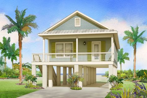 Fish Hawke - Affinity Building Systems, LLC Pier House Plans, Tiny Stilt House, Beach House Stilts, Small Elevated House Plans, Tiny Coastal Cottage, Lake House On Stilts, House On Stilts Plans, Beach Cottage On Stilts, Narrow Beach House Plans