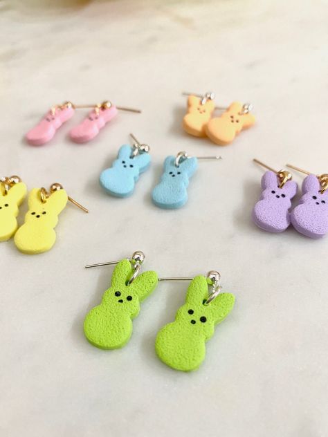 Easter Marshmallow Bunny Dangling Earrings Easter Bunnies Easter Bunny Earrings Easter Gifts for Her Candy Stud Earrings Easter - Etsy Polymer Clay Barbie Earrings, Bunny Polymer Clay Earrings, Earring Ideas Clay, Easter Clay Crafts, Cross Clay Earrings, Clay Earrings Spring, Easter Earrings Diy, Polymer Jewelry Ideas, Polymer Clay Earrings Spring