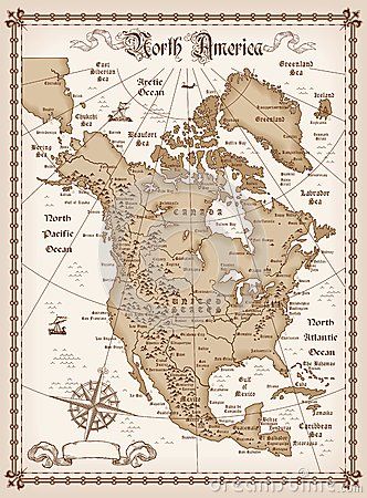 Vintage map of North America Compass And Map Tattoo, Map Of North America, Maps Aesthetic, Fantasy Map Making, Grunge Posters, Scrapbook Patterns, Map Tattoos, Canada Map, North America Map