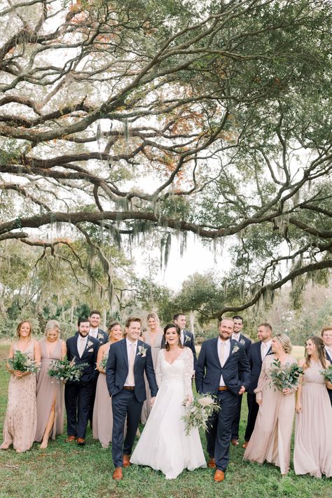 May Groomsmen Attire, Navy Suits With Champagne Dresses, Navy And Neutral Wedding Color Schemes, Neutral And Navy Wedding Colors, Navy Suits Groomsmen With Bridesmaids, Navy Suit Bridal Party, Taupe Groomsmen, Taupe And Grey Wedding, Navy Suit Groom Wedding