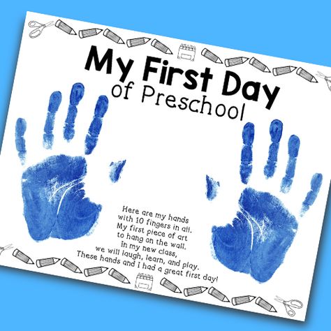 First Day Of Preschool Handprint, Preschool First Week, Back To School Decorations, September Preschool, Preschool First Day, First Day Of Preschool, Decorate The Room, First Day Activities, All About Me Preschool