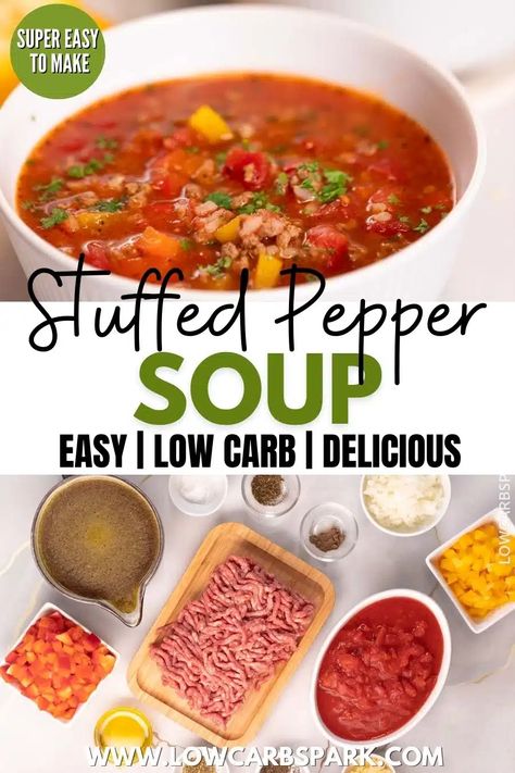 Stuffed Pepper Soup Keto Unstuffed Pepper Soup, Low Carb Stuffed Pepper Soup, Ww Stuffed Pepper Soup, Stuffed Pepper Soup Keto, Keto Stuffed Pepper Soup, Keto Supper, Green Pepper Soup, Gf Soups, Bell Pepper Soup