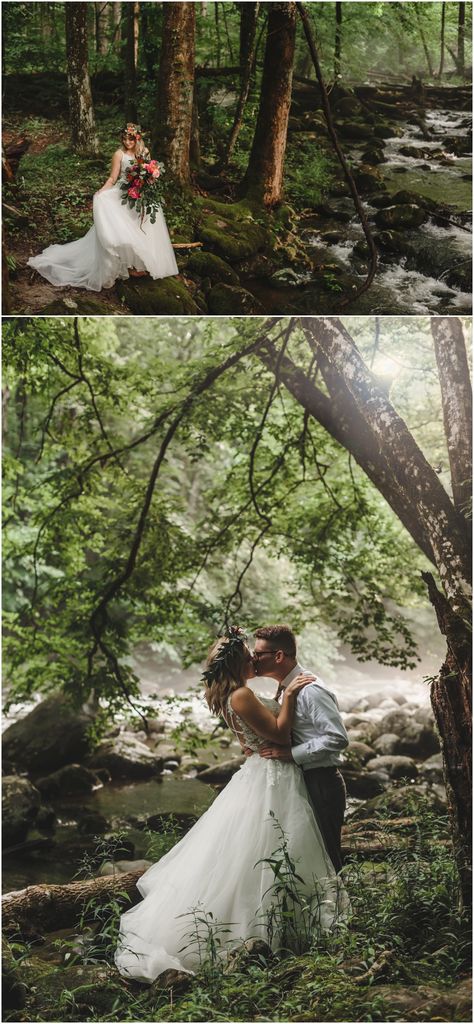 A Greenbrier wedding in the Great Smoky Mountains National Park in Gatlinburg, Tennessee. Greenbrier 1 and 2 on the Little Pigeon River. Weddings In Gatlinburg Tn, Spence Cabin Wedding Great Smoky Mountains, Great Smoky Mountains Wedding, Smokey Mountain Wedding, Greenbrier Wedding, Appalachian Wedding, National Park Wedding Theme, Mountain Theme Wedding, Smoky Mountains Photography