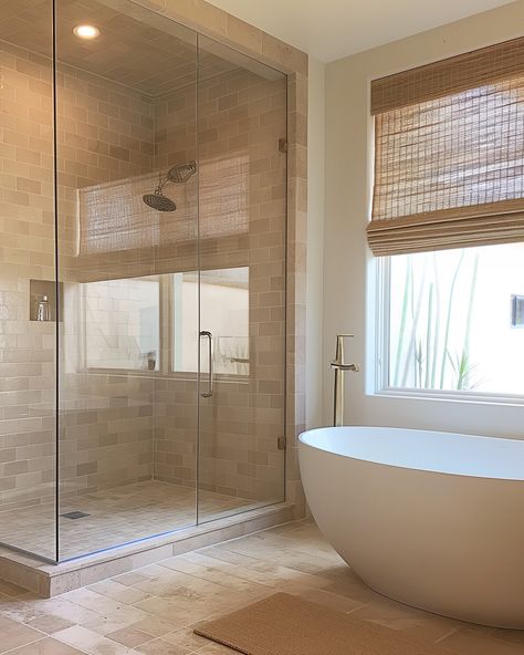 Step into serenity. This spa-like bathroom enveloped in earthy tones is the ultimate retreat. From warm neutrals to natural textures, every detail whispers relaxation. 🛁💆‍♀️ #unionhomedesign #VacationHome #CoastalChic #StMichaelsMD #InteriorDesignInspo #SpaBathroom #EarthyTones #SerenityNow #RelaxationStation Warm Bathroom Colors Earth Tones, Natural Bathroom Design Earth Tones, Warm Neutral Bathroom, Bathroom Tan, Warm Bathroom Ideas, Natural Bathroom Design, Warm Bathroom, Relaxation Station, Neutral Bathroom