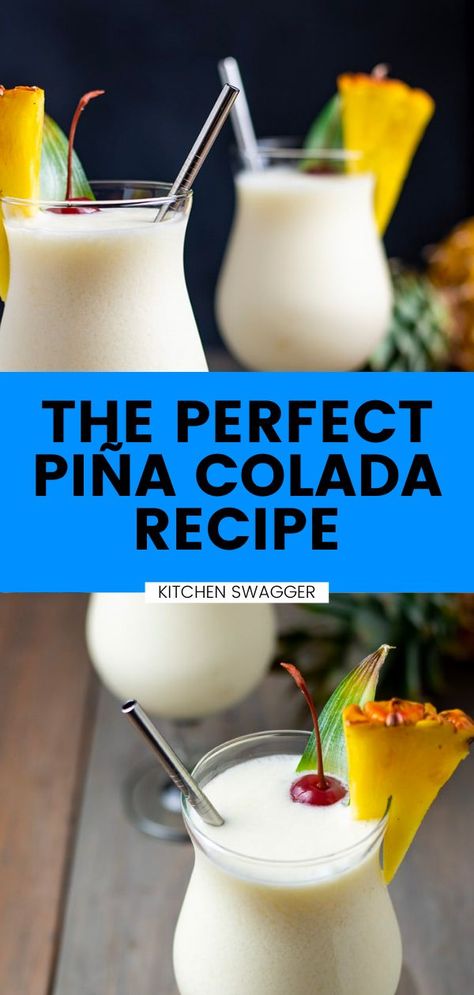 There's a reason this piña colada recipe is a classic. With just the right mix of white rum, cream of coconut, and pineapple juice, it's perfect for enjoying on a hot summer day or when you're dreaming about your next island vacation. Shake one up or blend with ice for an extra cold treat. Perfect Pina Colada Recipe, Pina Colada Recipe Non Alcoholic, Easy Pina Colada Recipe, Piña Colada Recipe, Colada Drinks, Coconut Rum Drinks, Pina Colada Drinks, Frozen Pina Colada, Cream Of Coconut