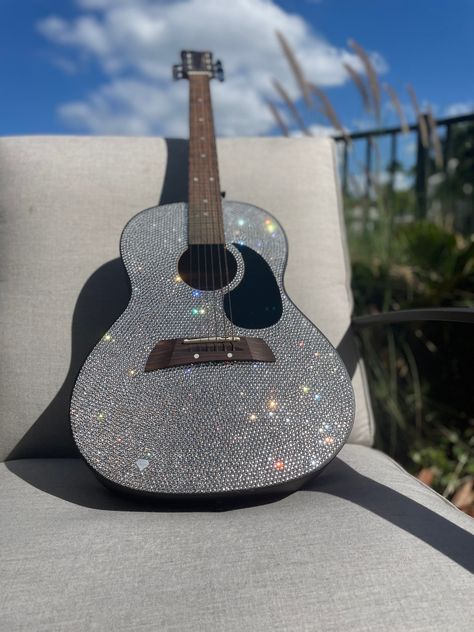 Bling Guitar, Custom Acoustic Guitar, Crystal Guitar - Etsy Guitar Unique, Rhinestone Guitar, Custom Acoustic Guitars, Custom Bass Guitar, Custom Bass, All Music Instruments, Guitar Obsession, 21st Party, Music Equipment