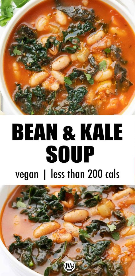 This hearty white bean and kale soup is chock full of veggies and filling. It's the kind of soup that warms you up, packed with flavor, health benefits and low calories, too. #souprecipes #veganrecipes #kalerecipes #lowcalorierecipes #weightlossmeal #beansoup Kale Soup Vegan, Bean Kale Soup, White Bean And Kale Soup, White Bean Kale, Bean And Kale Soup, White Bean And Kale, White Bean Kale Soup, Cannellini Beans Recipes, Low Calorie Soup