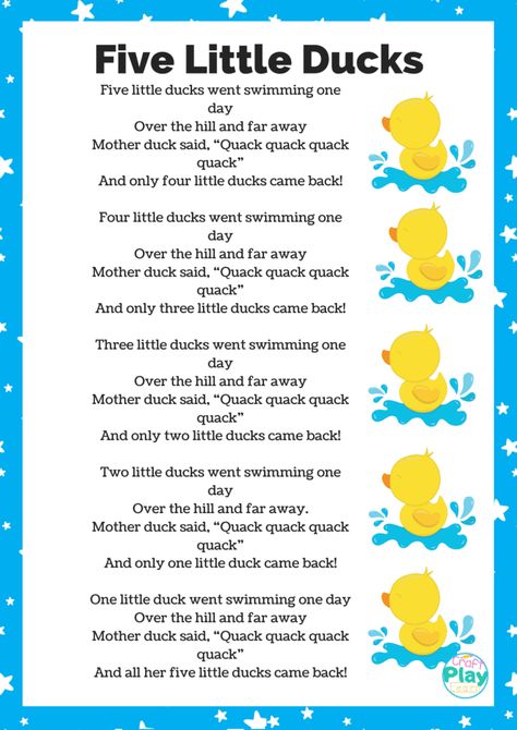 five little ducks printable sheet Rhyming Poems For Kids, Minion Rock, Five Little Ducks, Rhymes Lyrics, Nursery Rhymes Lyrics, English Rhymes, Nursery Rhymes Preschool, Rhyming Poems, Nursery Rhymes Activities