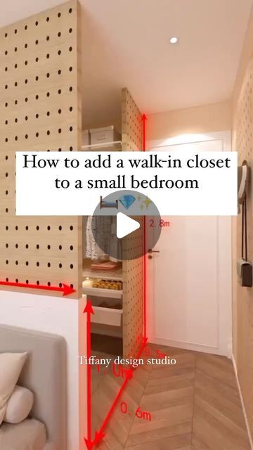 Tiffany design studio💎 on Instagram: "Small Bedroom with a walk-in closet ? 💎✨🛏️ • • • #tiffanydesignstudio #smallbedrooms #bedroomdesignideas" 1 Studio Apartment, Wardrobe Design Bedroom Small Space, Closet In Wall Ideas, Walk In Closet Ideas Small Bedrooms, Small Bedroom With Walking Closet, Bedroom With Small Walk In Closet, Designing A Small Bedroom, Diy Closet For Small Bedroom, Walk In Wardrobe Small Space