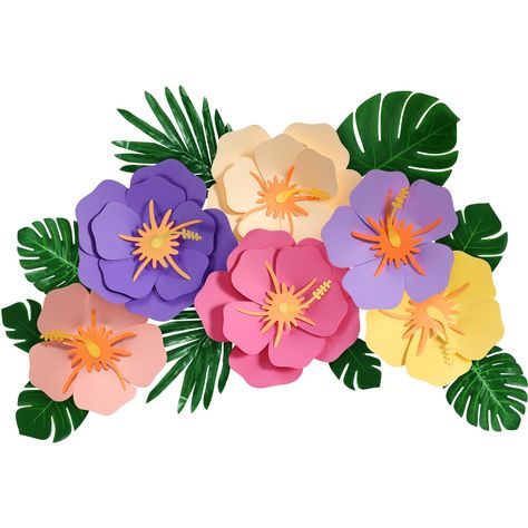 PRICES MAY VARY. Sufficient Quantity: the tropical classroom decoration set includes an abundant quantity of large, colorful fiesta paper flowers and lush palm leaves; You will receive 3 pcs large paper flowers measuring 12'' in dark purple, light pink, and beige, 3 pcs small paper flowers measuring about 7.87 inches/ 20 cm in yellow, light purple and pink, 34 pcs jungle leaves Quality Material: our Mexican style flowers and artificial tropical jungle leaves are respectively made of quality pape Easy Origami Rose, Luau Party Decorations, Bbq Table, Hawaiian Luau Party, Halloween Paper Crafts, Rose Crafts, Easy Paper Flowers, Large Paper Flowers, Safari Jungle