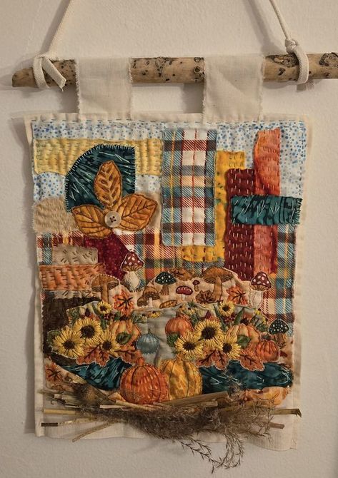 Slow Stitching With Sew Salvaged | Happy fall.  Lots of found objects | Facebook Sew Projects, Found Objects, Slow Stitching, A Stick, Found Object, Happy Fall, Winter Theme, My Garden, Dried Flowers