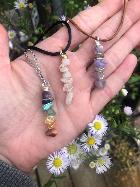 7 Chakra Crystal Necklace Amethyst Rose Quartz Small | Etsy Indie Jewelry, Necklace Amethyst, Stone Choker, Wire Jewelry Designs, Diy Wire Jewelry, 7 Chakra, Handmade Wire Jewelry, Funky Jewelry, Hippie Jewelry