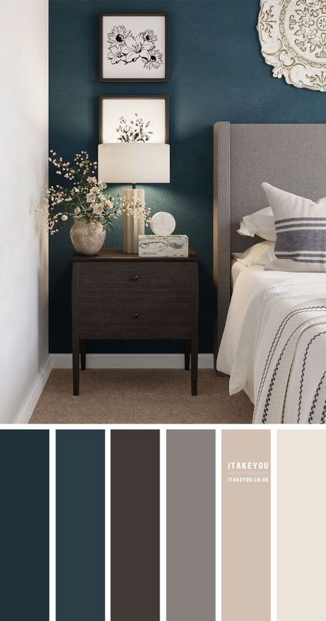 Blue Gray Green Bedroom, Dark Teal And Grey Bedroom Master, Blue Gray And Green Bedroom, Dark Gray Blue Bedroom, Bedroom Blue Grey Walls, Teal Green And Grey Bedroom, Dark Blue Green Bedroom Walls, Dark Brown And Blue Bedroom, Grey Colour Combination Bedrooms