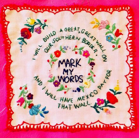 Poetry Embroidery, Embroidered Quotes, Poem Embroidery, Protest Embroidery, Feminist Embroidery Ideas, Embroidery Memes Funny, A Level Textiles, Embroidered Caps, Textile Artists