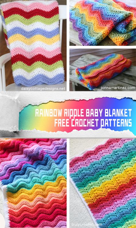 Crochet Ripple Baby Blanket, Ripple Baby Blanket, Crochet Baby Blanket Free Pattern, Beautiful Baby Blanket, Rainbow Blanket, Blanket Ideas, Crochet Dishcloths, Baby Afghans, Afghan Blanket