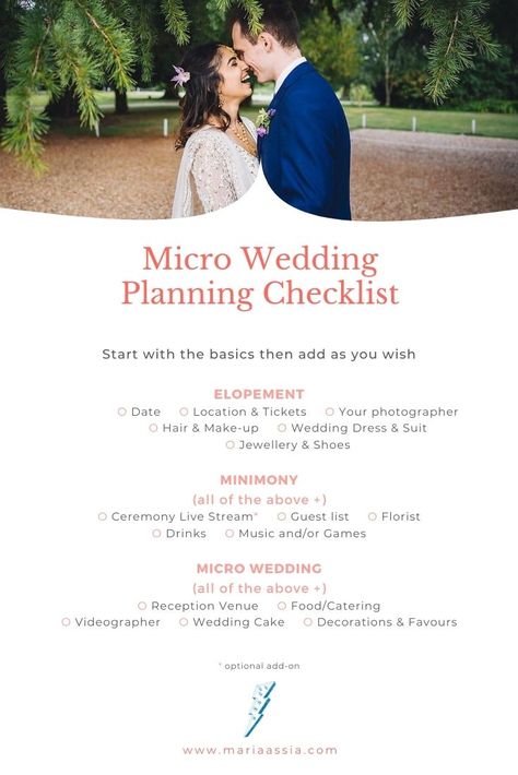 How to have a Dream Micro Wedding | Maria Assia Photography #mariaassiaphotography #weddingphotography #microwedding #minimony #elopement Mirco Wedding Ceremony, Eloping Wedding, Elopement Checklist, Planning A Small Wedding, Wedding Planning Timeline, Small Intimate Wedding, Future Wedding Plans, Planning Checklist, Wedding Planning Checklist