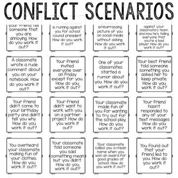 Conflict Scenarios, Social Skills Lessons, Social Skills Groups, Counseling Lessons, Guidance Lessons, Social Skills Activities, Teaching Social Skills, Social Thinking, School Social Work