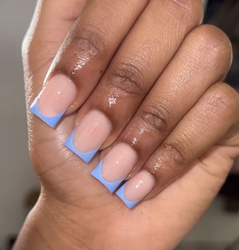 Light blue french tip • pin: msnotreal • Cute Light Blue French Tip Nails, Light Blue Nails French Tip, Sky Blue French Tip Nails, Light Blue Nails Short, Light Blue French Tips, Light Blue French Tip Nails, Light Blue French Tip, Baby Blue French Tip, Acrylic Nails Light Blue