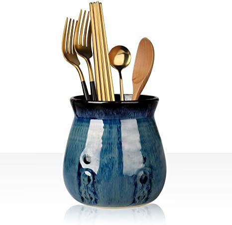 MUZITY Ceramic Utensil Holder,Porcelain Utensil Crock Porcelain Vase Easy to Clean - 30oz (Gradient Blue) Kitchen Utensil Storage, Ceramic Utensil Holder, Stainless Steel Kitchen Utensils, Utensil Storage, Utensil Crock, Kitchen Utensil Holder, Cutlery Holder, Color Glaze, Ceiling Fan In Kitchen