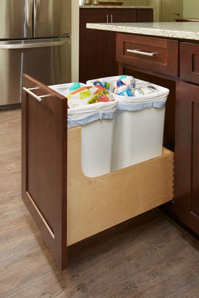 Wastebasket Cabinet - Pull-out Storage for Trash & Recycling | CliqStudios Kitchen Cabinets Upgrade, Pull Out Trash Cans, Trash Storage, Trash Can Cabinet, Cocina Diy, Garbage Storage, Brown Kitchens, Small Kitchens, Kitchen Trash Cans