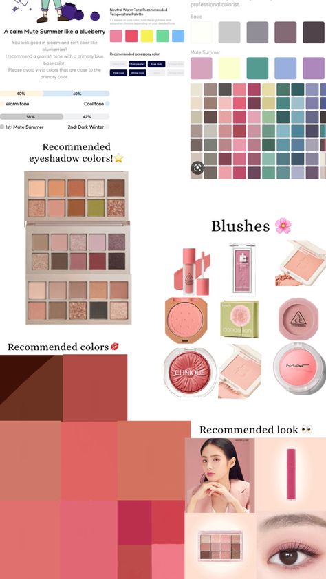 Skin undertone cool summer makeup Summer Mute Color Palettes Outfit, Summer Light Cool Makeup, Summer Mute Hair Color, Summer Mute Cool Tone Makeup, Summer Muted Color Palette, Soft Summer Korean Outfits, Light Summer Pallete, Summer Mute Makeup Korean, Mute Summer Pallete