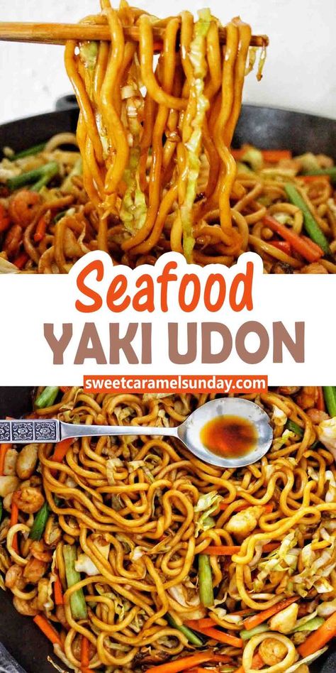 Seafood Udon, Stir Fry Fish, Seafood Stir Fry, Stir Fried Noodles, Mixed Seafood Recipe, Mixed Seafood, Udon Noodles Recipe, Yaki Udon, Fried Noodle