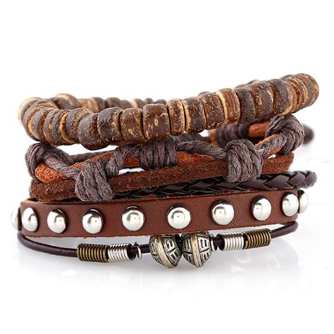 Vintage woven suit leather bracelet NHPK145677 Leather Bracelet For Men, Beaded Leather Bracelet, Surfer Bracelets, Wood Bead Bracelet, Brown Leather Bracelet, Genuine Leather Bracelet, Hippie Bracelets, Mode Boho, Cuff Jewelry