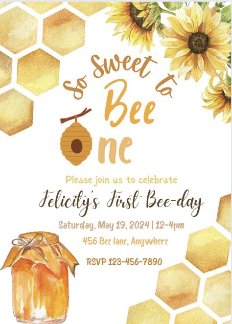 Bee Two Birthday, Busy Bee Birthday Theme, Bee Birthday Party Girl, Honey Bee Themed Birthday Party, Bee Theme Birthday Party, Honey Bee First Birthday, First Bee Day Party, Honey Bee Birthday Party, Bee Themed Birthday