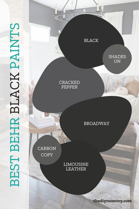 The Best Behr Black Paint Colours & Tips for Choosing One | The DIY Mommy Behr Black Paint, Behr Exterior Paint Colors, Behr Exterior Paint, Black Paint Colors, Diy Mommy, Black Paint Color, Behr Paint Colors, Mood Board Ideas, Black Front Doors