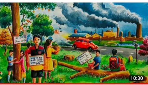 Environment Poster Painting, Earth Environment Drawing, Environmental Pollution Drawing Sketch, Pollution Control Drawing, Land Restoration Drawing, Pollution Painting Environment, Subject Drawing Student, Painting On Pollution, Save Tree Save Life Drawing