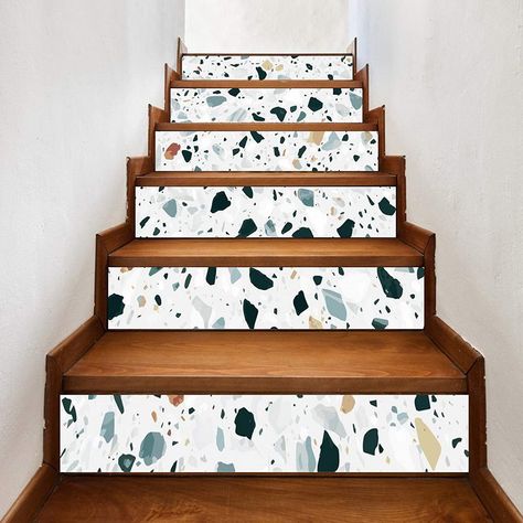 Terrazzo Stairs, Terrazzo And Wood, Vinyl Stairs, Stair Riser Decals, Stair Stickers, Stair Riser, Wall Stickers Wallpaper, Drops Patterns, Stair Risers