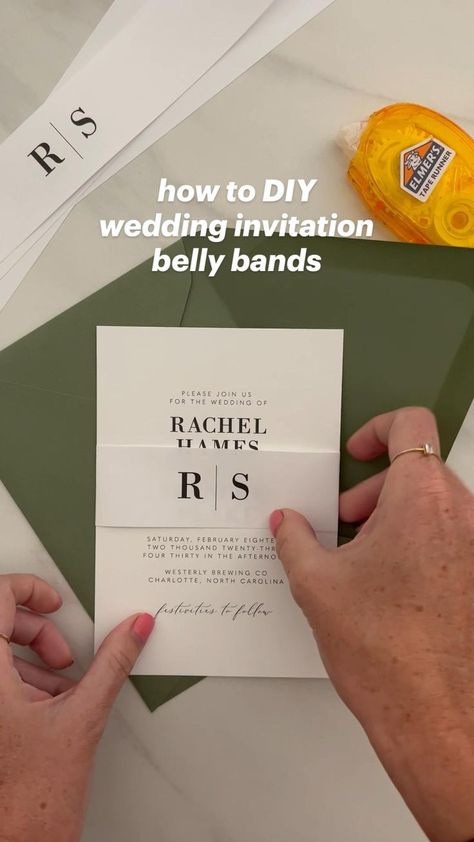 how to DIY wedding invitation belly bands in 2022 | Belly band invitation, Wedding invitations, Printable wedding invitations Diy Belly Bands For Invitations, Canva Wedding Invitations Diy, Wedding Invite Diy, Make Your Own Wedding Invitations, Homemade Wedding Invitations, Olive Green Weddings, Diy Wedding Invitation, Diy Wedding Invitations, Wedding Lounge