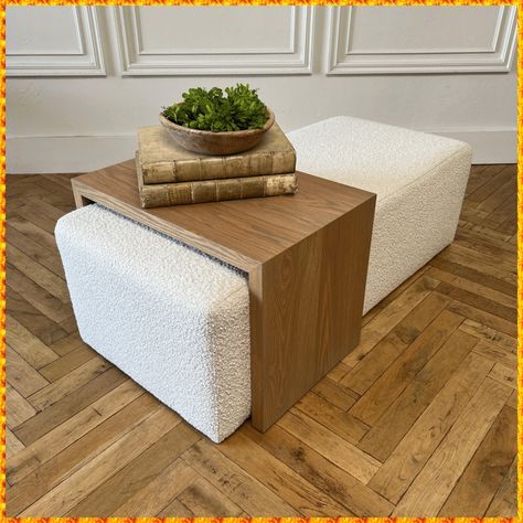 [AffiliateLink] Custom Boucle Cube Ottoman With White Oak Waterfall Table For Sale At 1Stdibs #overottomancoffeetable Ottoman Table Top, Waterfall Ottoman, Waterfall Table, Cube Furniture, White Ottoman, Couch With Ottoman, Small Ottoman, Latest Living Room Designs, Sliding Table